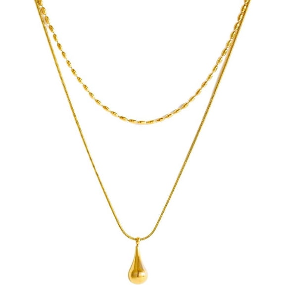 Stainless Steel Water Drop Charm Dual Chain Wedding Statement Collar Necklace