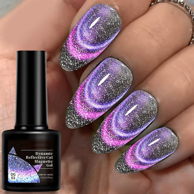Salud y belleza, Kits de decoración de uñas, Esmalte de uñas en gel ojo de gato con cristales reflectantes y destellos explosivos de diamantes fragmentados dinámicos, 7 ml, esmalte de uñas