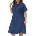 thumbnail image 2 of DARING DIVA Women's Plus Size Denim Short Sleeve Button Down Dress 3X Dark Blue, 2 of 6