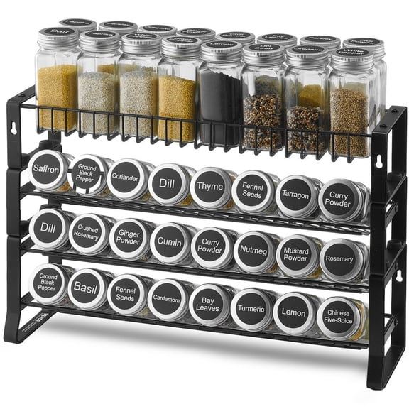 Detachable Spice Rack Organizer for Cabinet, 4 Tie Stackable Seasoning Organizer, Spice Jars Kitchen Storage for Countertop Kitchen Pantry Cupboard, 15.8x10.7 in