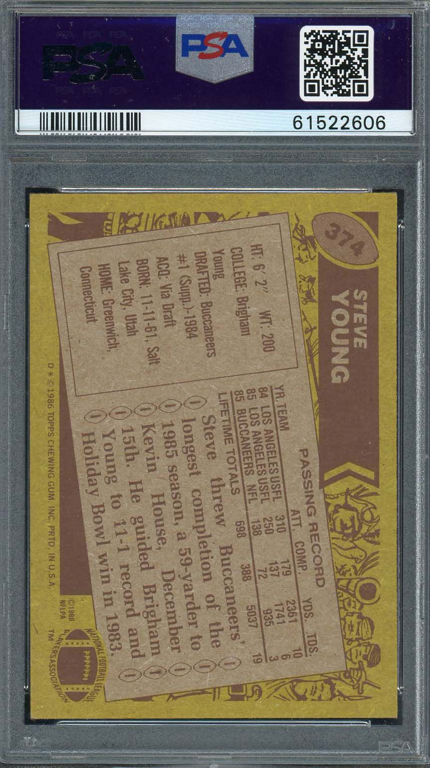 Steve Young 1986 Topps Football Rookie Card RC #374 Graded PSA 5