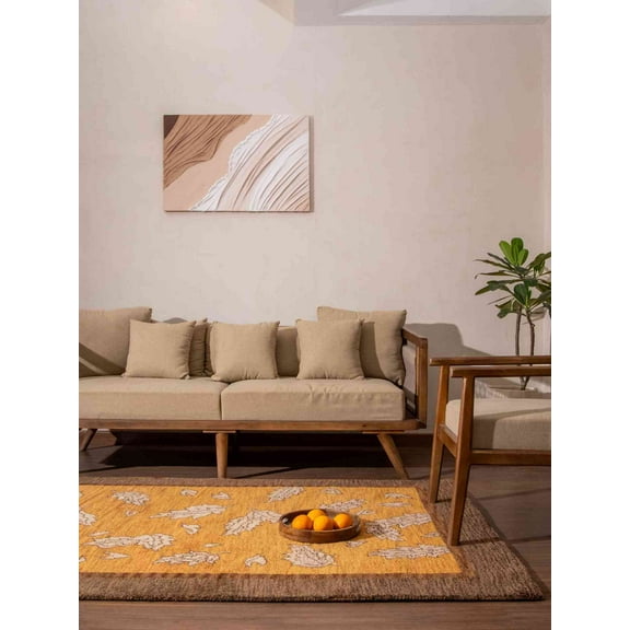 HAND KNOTTED WOOL FLORAL MODERN AREA RUGS - 6'x9', Rectangle Shape, Gold Brown Color, Classic Traditional Design, Low Pile Handmade Area Rugs for Living Room, Bed Room (N00922)