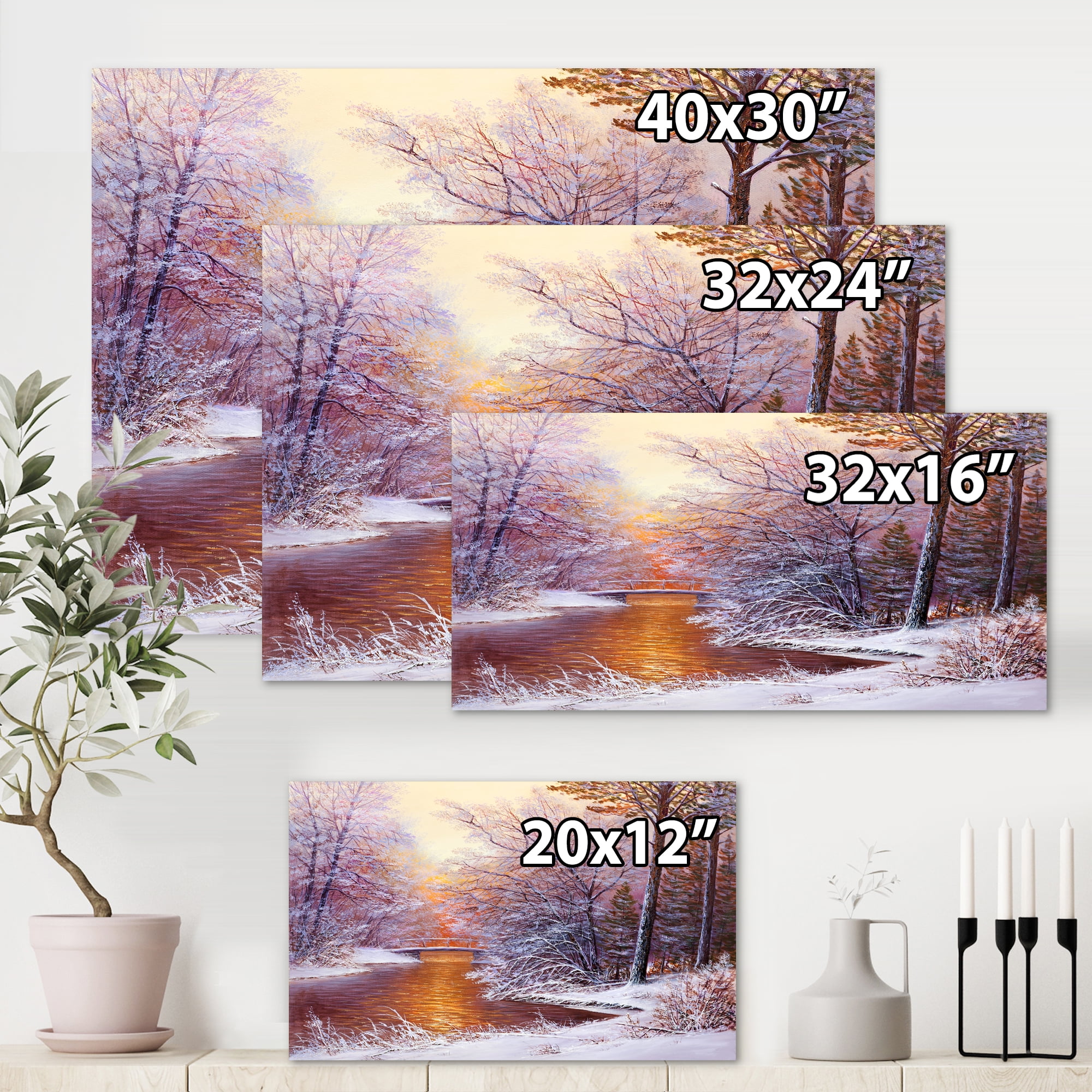 Designart ' Christmas Forest With Trees and River II ' Traditional Canvas Wall Art Print