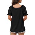 thumbnail image 4 of Camiseta de manga soplada para mujer, color puro, suelta, suave, agradable a la piel, blusa de manga corta de moda para trabajo de oficina al aire libre, 4 of 6