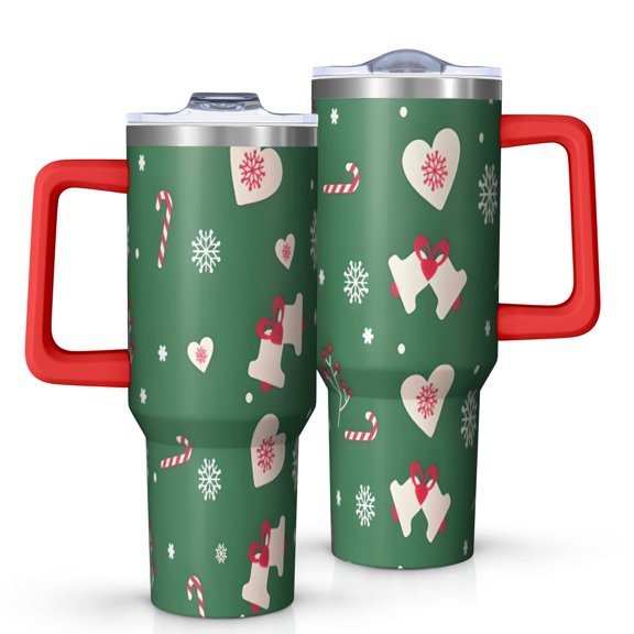 Green Christmas Pattern Tumbler with Handle and Lid,40oz Double Wall Vacuum Insulated Tumbler,Cups Gift for Women and Men