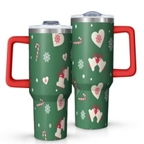 Green Christmas Pattern Tumbler with Handle and Lid,40oz Double Wall Vacuum Insulated Tumbler,Cups Gift for Women and Men