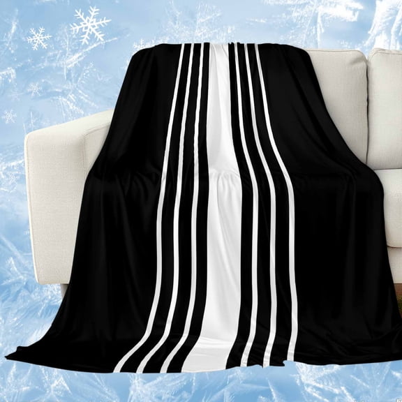 Black White Stripe Cooling Blanket, Lightweight Breathable Summer Throw Blanket with Double Sided Cold Effect,Modern Rustic Vertical Striped Picnic Beach Blankets Bed Sheet for Hot Sleepers 50"x60"