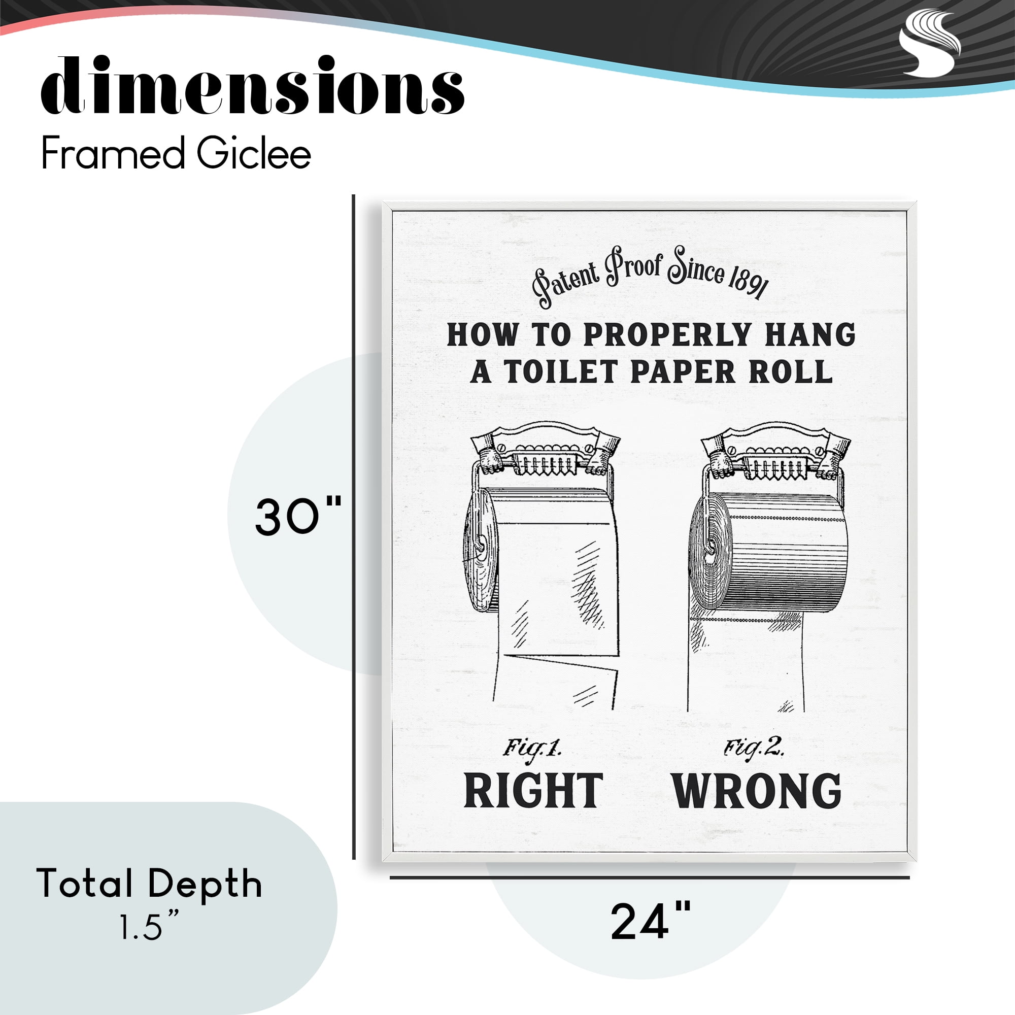 Right & Wrong Toilet Roll White Framed Giclee Art, design by Lettered and Lined