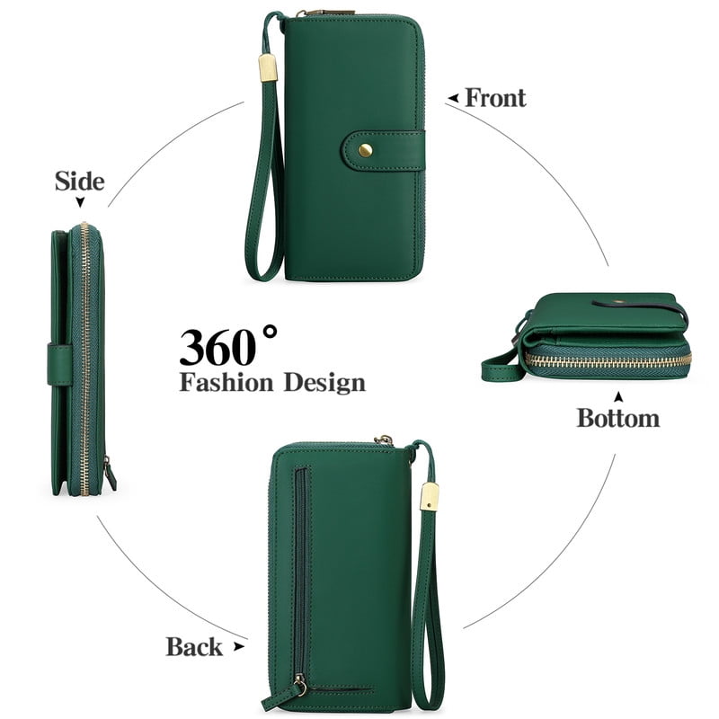 GAEKEAO Wallet for Women Clutch RFID Blocking Leather Wristlet Purse Large Capacity Credit Card Holder with Grip Hand Strap