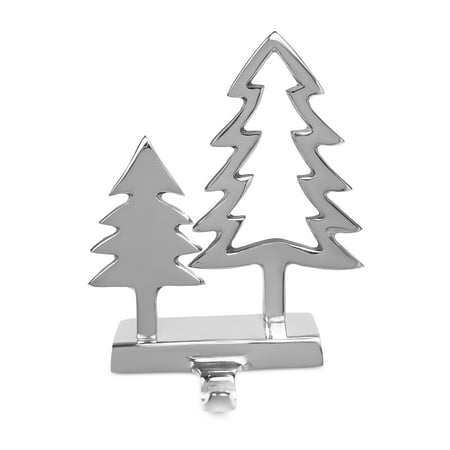 Metal Christmas Stocking Stand BirdRock Home Double Pine Tree Stocking Holder for Mantle - Holiday Mantle Fireplace Topper - Decorative Christmas Tree Stocking Holder - Family Décor Stand Hanger - Stainless Steel ()