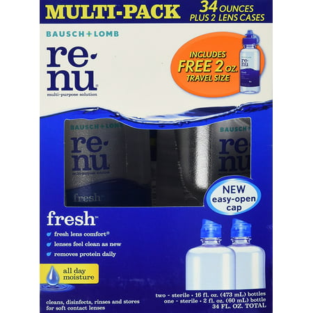 Bausch + Lomb Renu Multi-purpose solution - 2 x 16 fl. oz. bottles + 1 2 fl. oz bottle, Cleans, rinses, disinfects, stores soft contact lenses By Bausch Lomb From USA