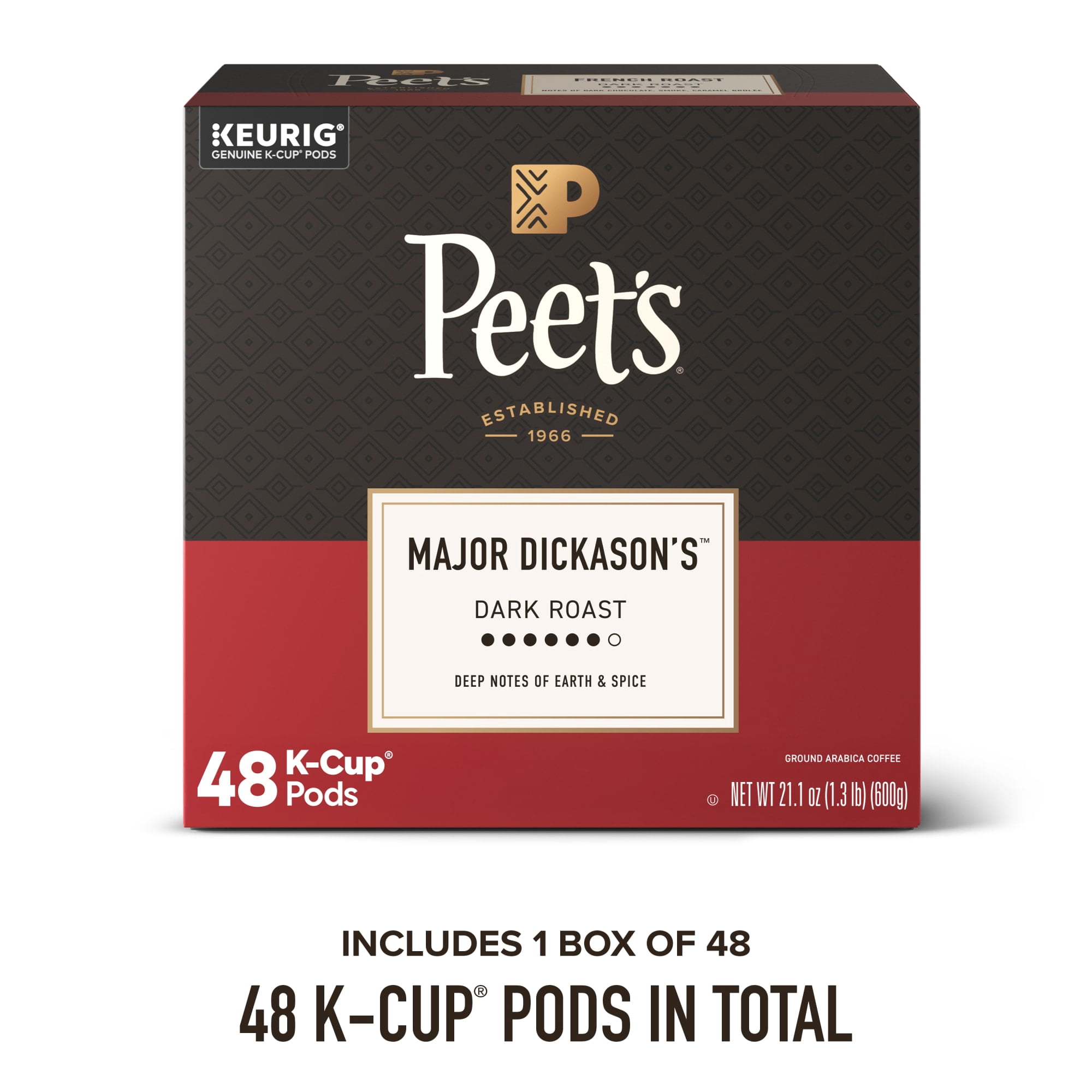 Peet's Coffee Major Dickason's Blend Premium Dark Roast Keurig K-Cup Pods, 48 Count