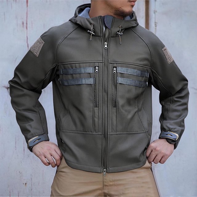 Men's Outdoor Mountaineering Jacket with Windproof Water-Resistant Hooded Design, Multiple Pockets and Long Sleeves