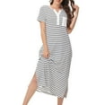 thumbnail image 5 of Fznquz Women Nightgown Short Sleeve Striped Cotton Lounge Dress Casual Soft White Comfy Womens Nighty, 5 of 6