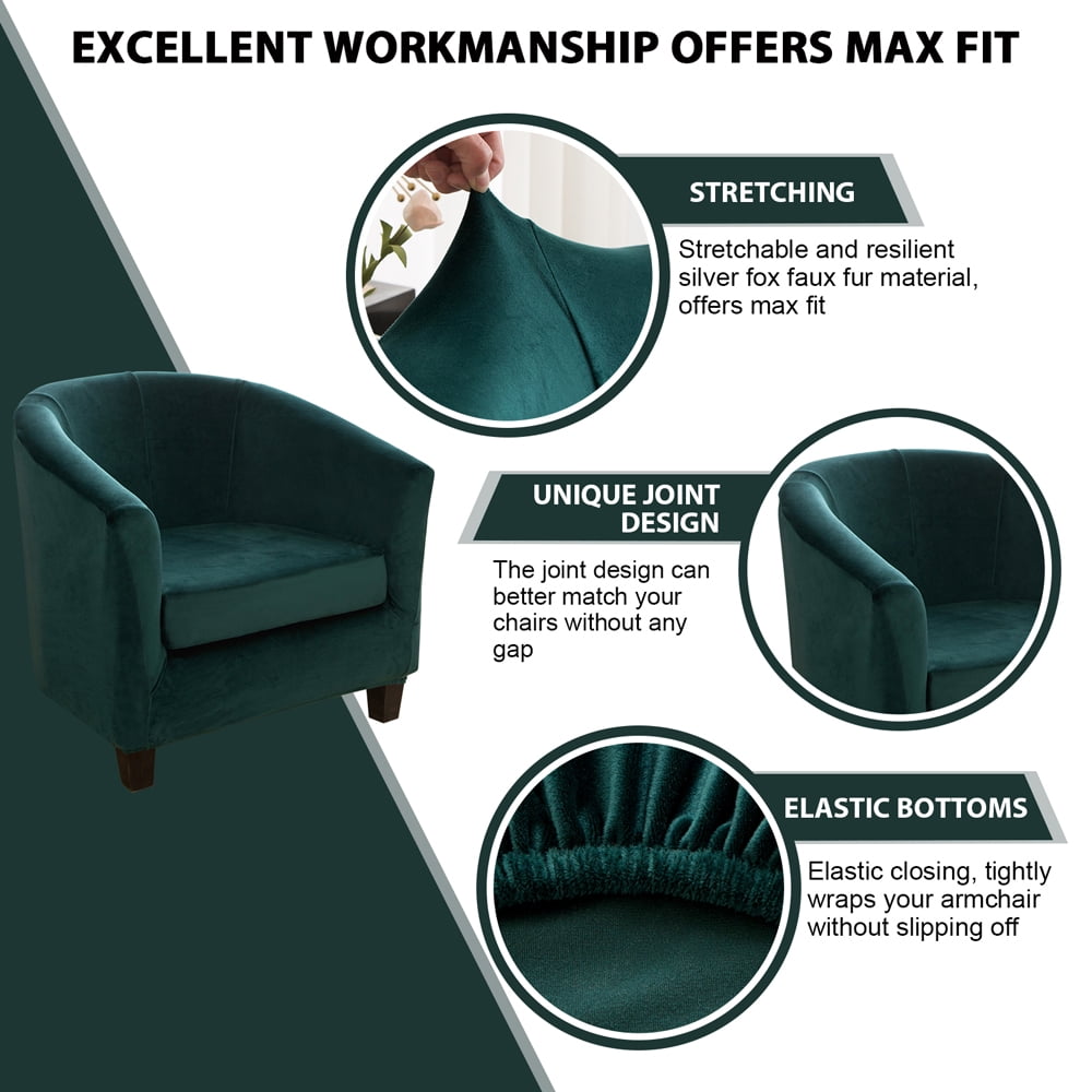 Topchances 2-Piece Tub Chair Covers, Tub Sofa Slipcover Velvet Barrel Club Chair Covers Stretch Armchair Slipcovers for Dining Living Room Office Reception
