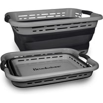 Brookstone Slim Collapsible Laundry Basket, Space Saving Folding Hamper, Dark Gray