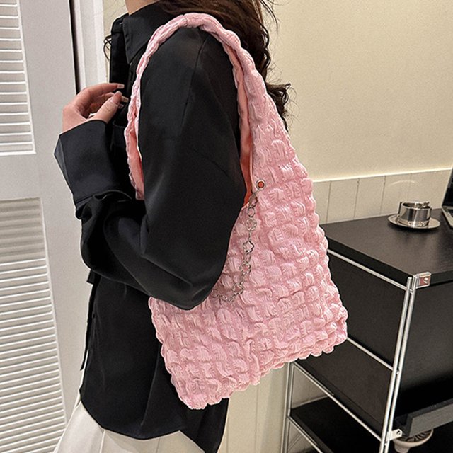 Bolsa De La Compra Bolso Shopper mediano para mujer, decoración de cadena, Bolso de nube de burbujas de verano fruncido (rosa)