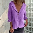 thumbnail image 2 of BiZtdJrK Cotton Linen Blazers for Women Long Sleeve Lapel Shirts Jacket Business Casual Work Office Suit Jackets Solid Button Open Front Cardigan Clearance Items Purple S, 2 of 7