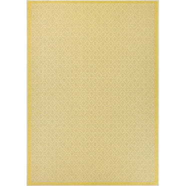 Couristan 3.75' x 5.4' Yellow and Ivory Sea Pier Geometric Rectangular Outdoor Area Throw Rug