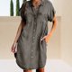 thumbnail image 5 of Vestido Vestido con botones para mujer Vestido de mezclilla desgastado de color sólido Vestido de desplazamiento diario Kuymtek Gris T L para Mujer, 5 of 5