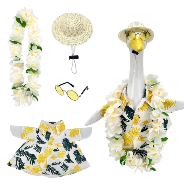Conjunto Decorativo de Ganso de Porche para Festival con Ropa, Sombrero, Guirnalda y Gafas para Decoración Exterior Festiva y Navideña, 23 Pulgadas Blanco