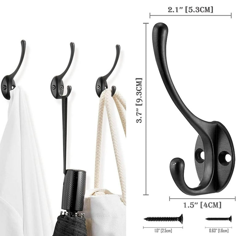 10 Pack Heavy Duty Dual Coat Hooks Wall Mounted With 20 Screws Suction Hooks Garage Door Wheels Replacement Wall Clips Clips Hook Coat Rack Wall Cute Wall Hooks for Metal Organizer Wire