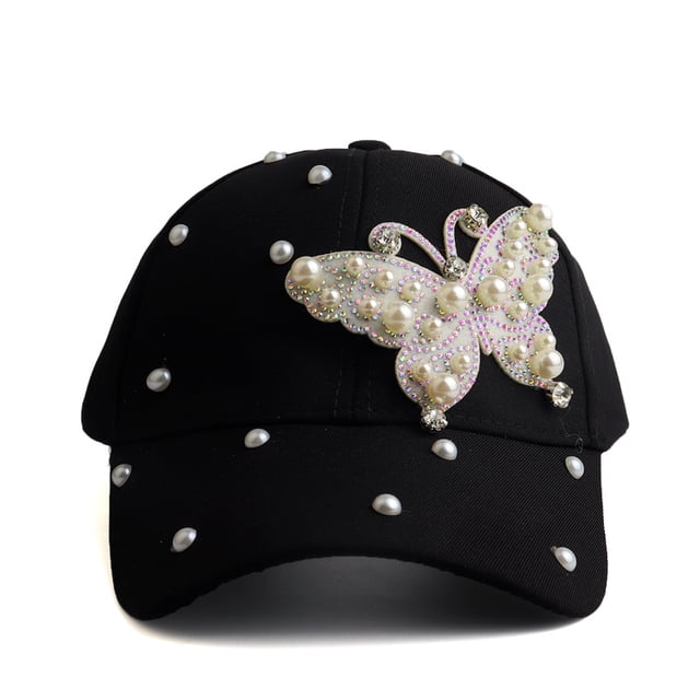 Gorra de béisbol lisa de algodón con mantequilla de diamantes de imitación de perlas