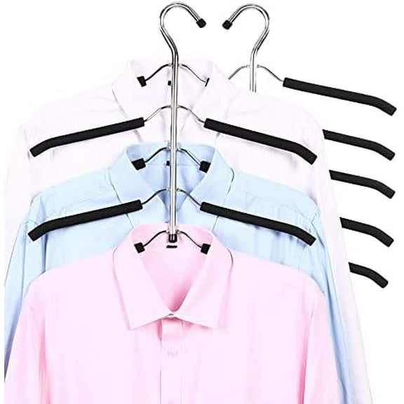 2 Pack 5 in 1 Metal Sweater Hangers Non Slip Stainless Steel Shirt Hangers Multi Layers Wardrobe Clothes Rack Heavy Duty Metal Space Saver Shirt Blouse Hanger Closet Storage Organizer