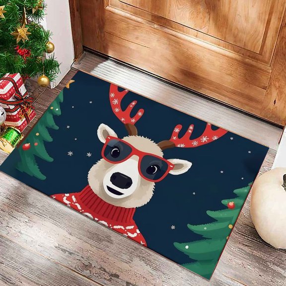 Nkmbld Christmas Doormat, Christmas Reindeer Welcome Mat Holiday Entry Door Rug Indoor Outdoor Floor Mat for Front Porch Entryway Bathroom Decor