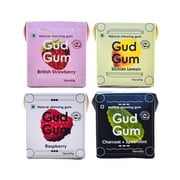 Gud Gum Natural, Plastic Free Chewing Gum - Raspberry, Lemon, Charcoal Mint, Strawberry - 21g x 4, No Added Artificial Colours, Flavours & Sweeteners | 60 Chewing Gums | Pack of 4