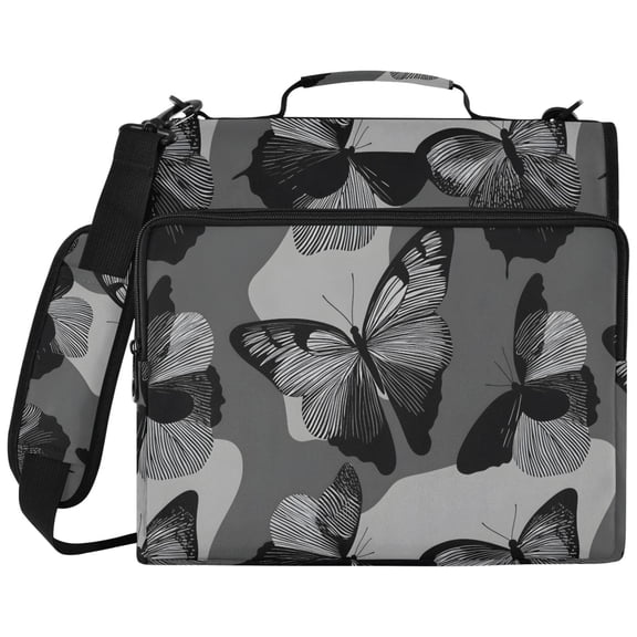 ALAZA Zipper Binder Gray Butterfly Pattern 2 inch 3 Ring 500 Sheet Capacity Trapper Keeper File Folder Organizer Bag