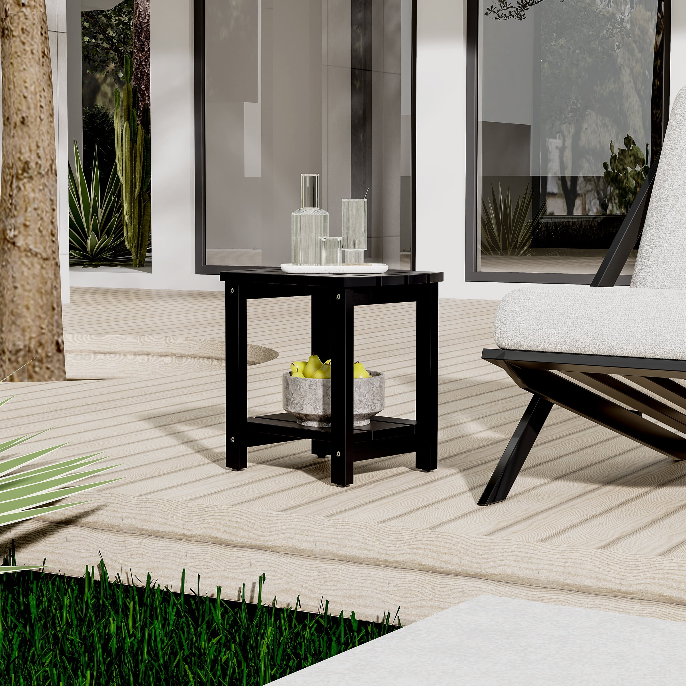 Adirondack Side Table 18", Solid Wood End Tables, Small Outdoor Coffee Table Porch Table Pine Wood for Patio, Backyard,Pool, Indoor Companion (Black)