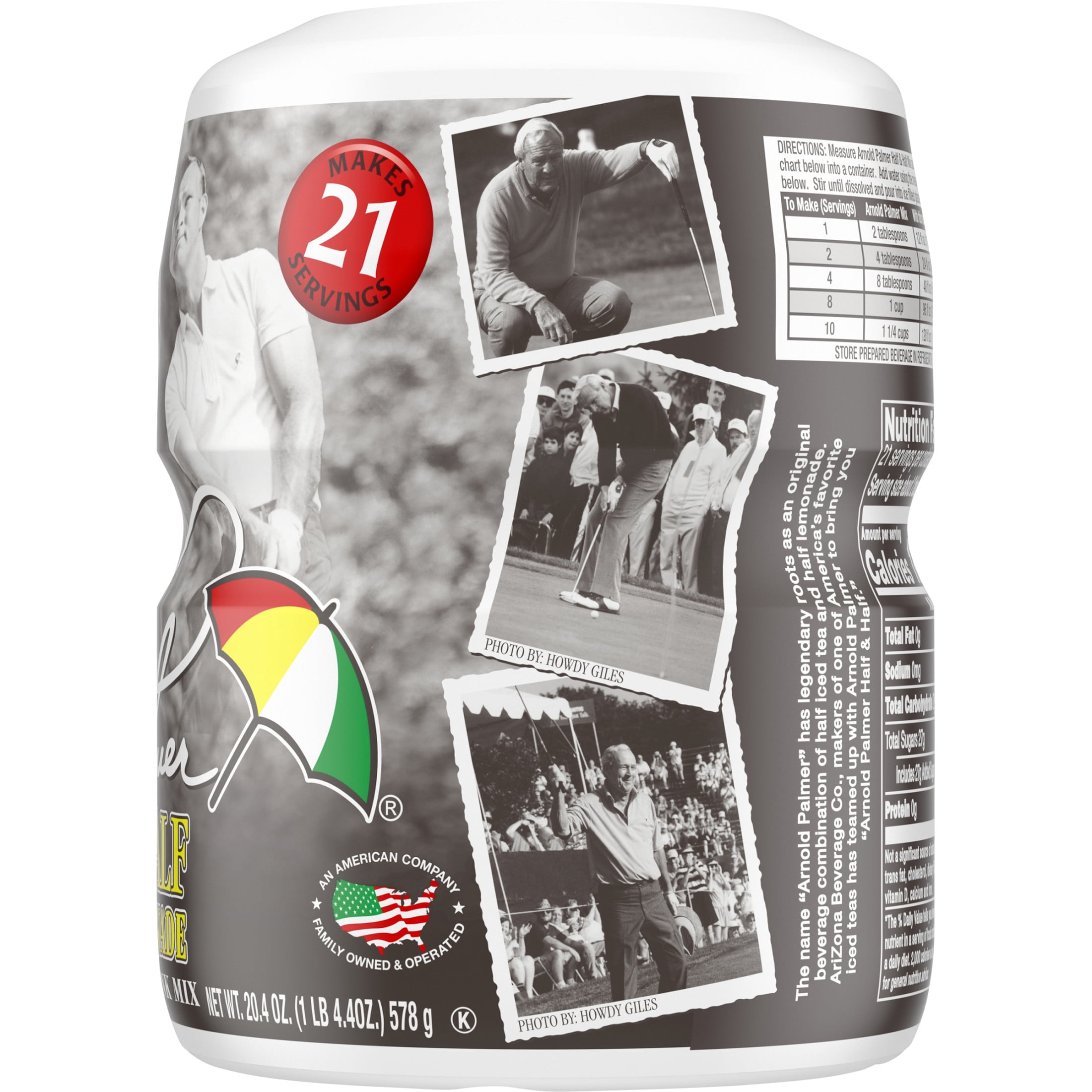 (4 pack) AriZona Arnold Palmer Half & Half Iced Tea Lemonade Naturally Flavored Sugar Sweetened Powdered Drink Mix, 20.4 oz Canister