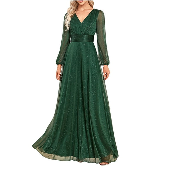 Lindreshi Fall Dresses for Women Homecoming Dresses Women V-Neck Dress Chiffon Elastic Banquet Bridesmaid Evening Dress