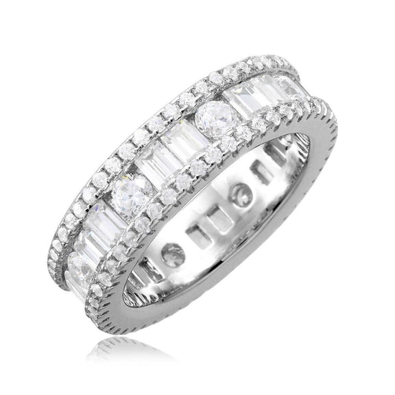 Sterling Silver 925 Rhodium Plated Eternity Band Baguette Clear Cubic Zirconia Jewelry Female Size 6