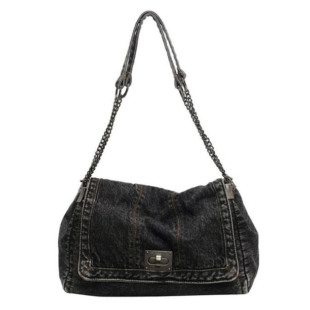 Bolsos de Hombro de Mezclilla, Bolso de Mezclilla para Mujer, Bolso de Mano de Mezclilla, Bolso de Mano de Gran Capacidad, Moderno, con Correa de Cadena