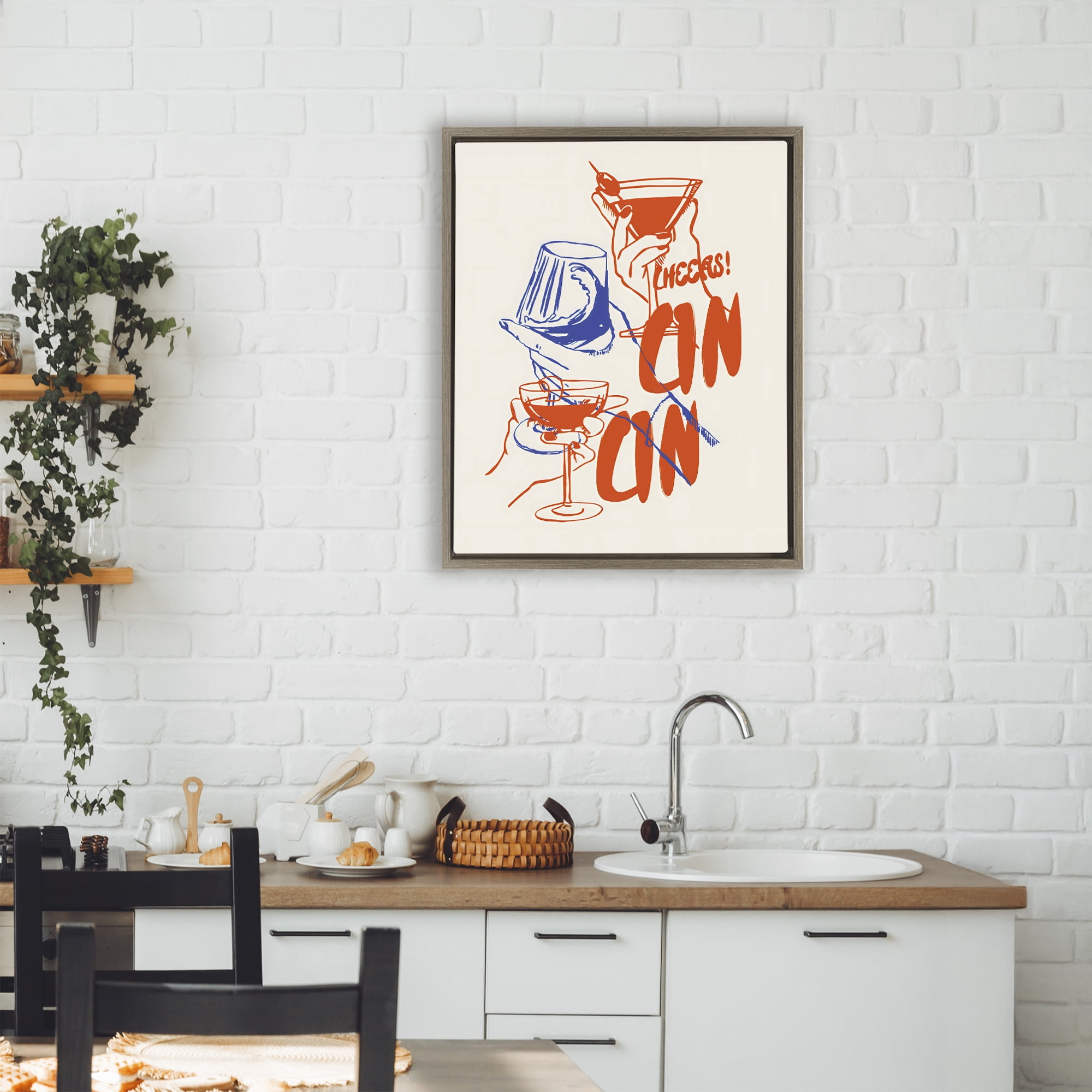 Stupell Industries Retro Cheers Cocktail Toast Brown Framed Floater Canvas Wall Art, design by The Prints Vibe