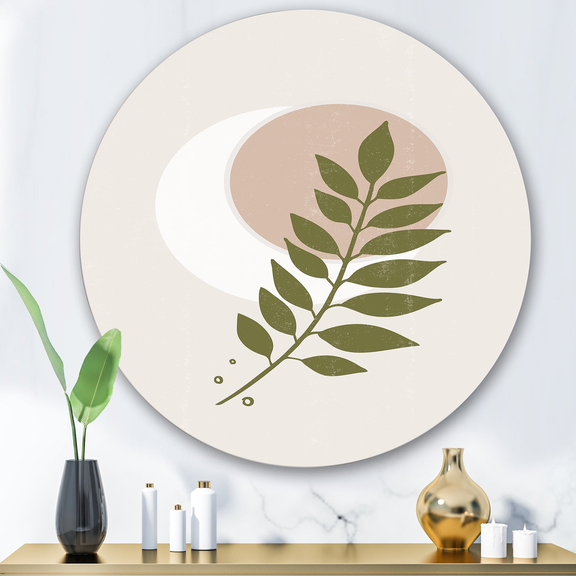 Designart 'Abstract Geometrical Leaf With Moon IV' Modern Circle Metal Wall Art 29x29 - Disc of 29