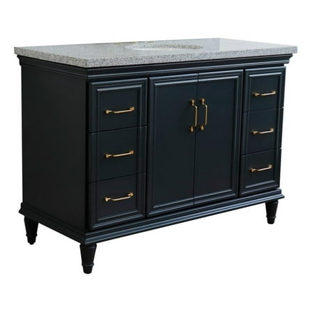 49 in. Single Wooden Vanity  Dark Gray with Gray Granite Oval Sink