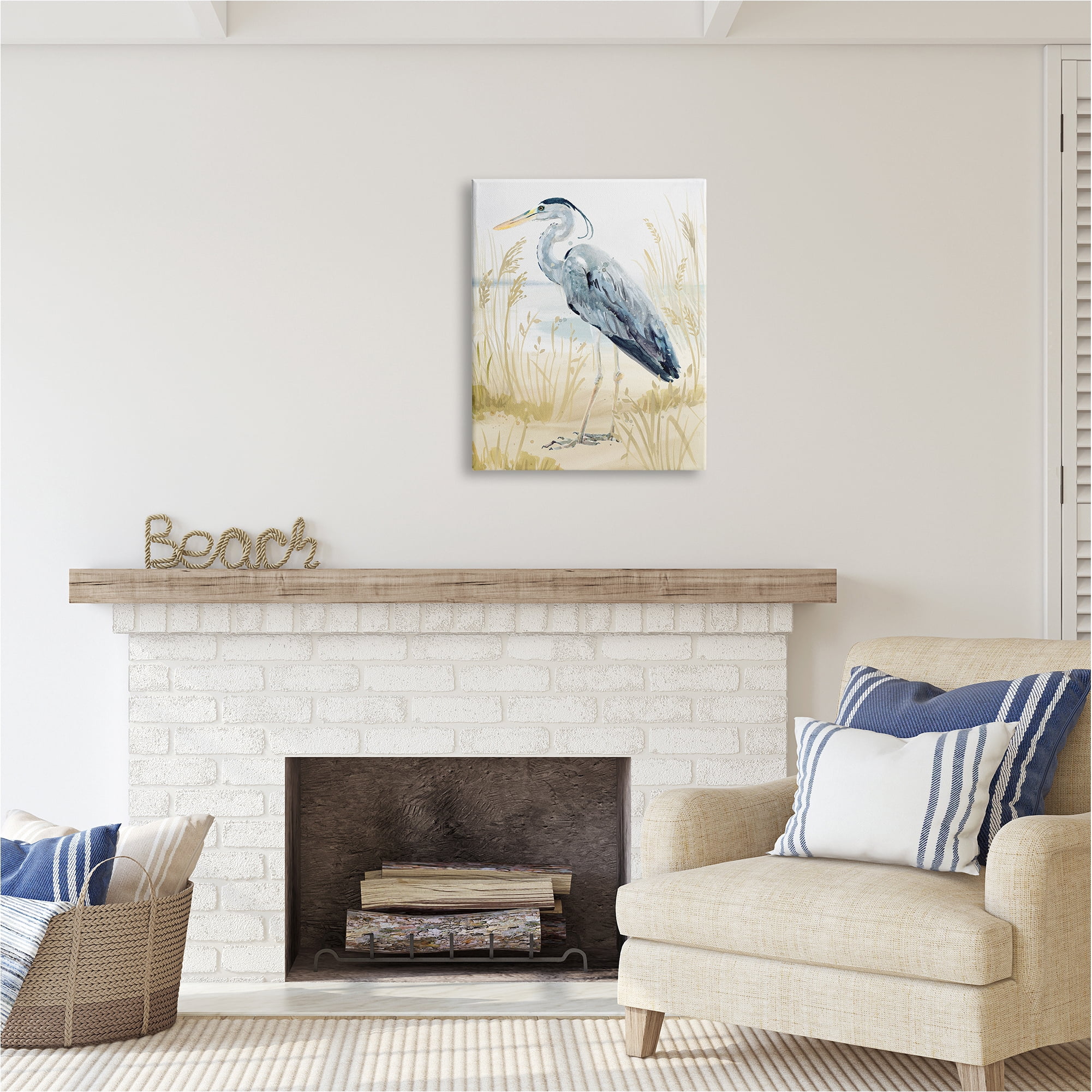 Stupell Industries Heron & Beach Grass Animals & Insects Painting Gallery Wrapped Canvas Art Print Wall Art, 24 x 30