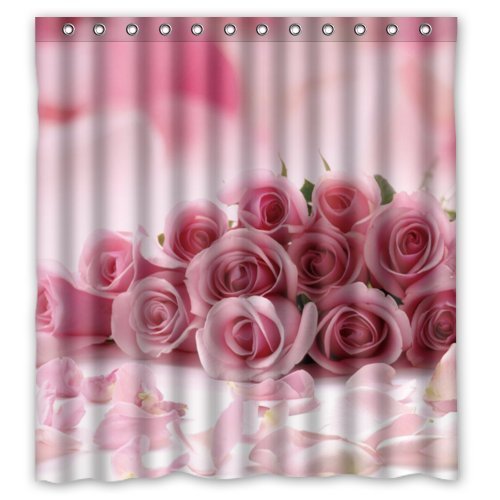 HelloDecor Hipster Pink Rose Shower Curtain Polyester Fabric Bathroom