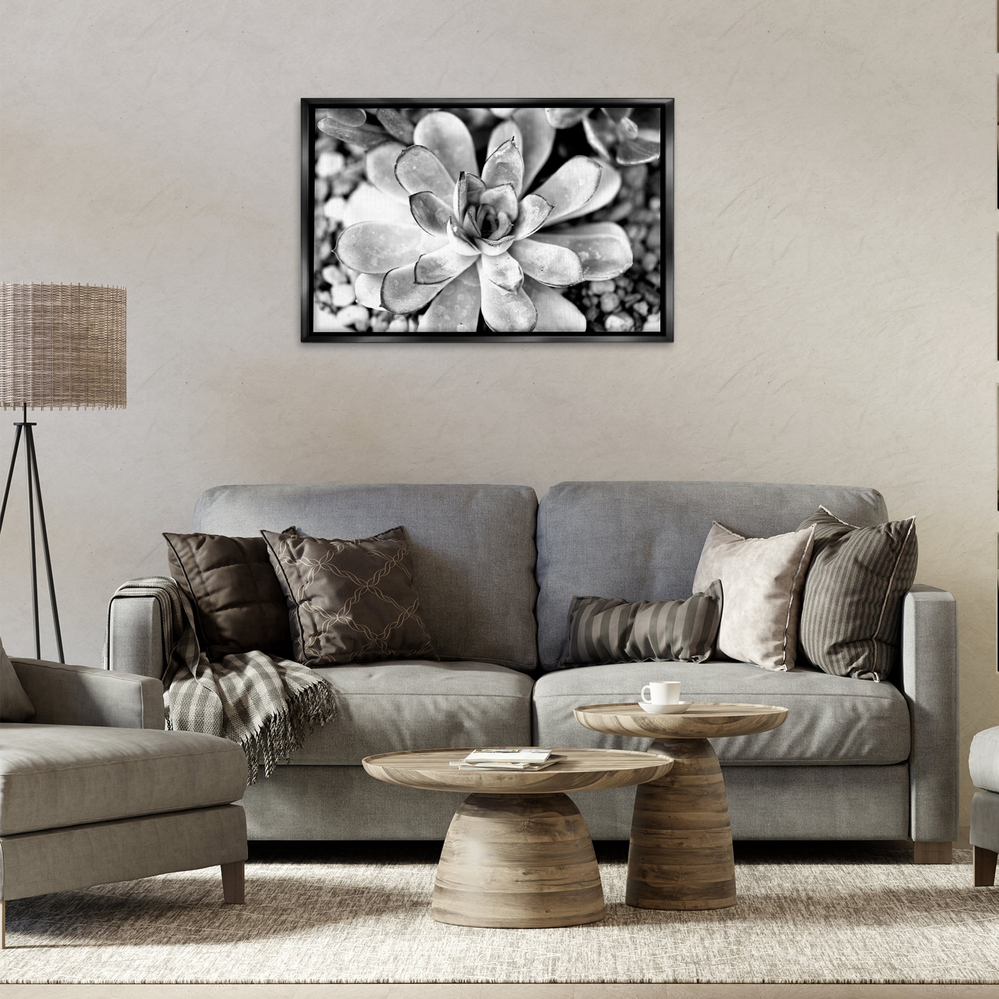 Stupell Industries Monochrome Succulent Leaves Botanical & Floral Photography Black Floater Framed Canvas Art Print Wall Art, 31 x 21