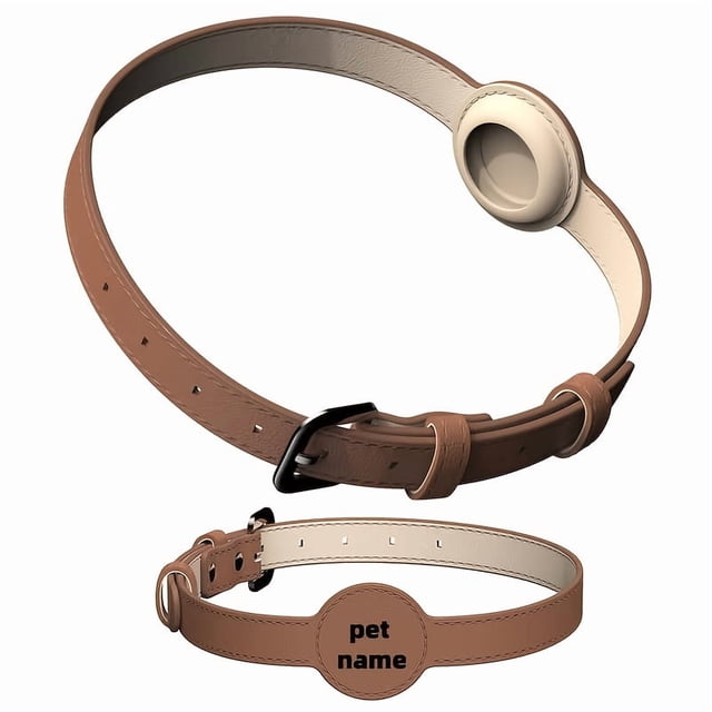 Chok Customizable Pet Tracking Collar with GPS Tracker - Durable Faux Leather Adjustable Strap Multiple Colors (Brown Black Light Blue Pink) for Dogs & Cats Prevents Loss Easy to A