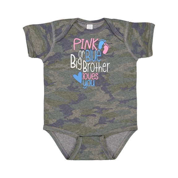 Inktastic Pink or Blue, Big Brother Loves You Footprints and Heart Boys Baby Bodysuit