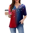 thumbnail image 3 of Abcomgle 4th Of July Shirts for Women Summer Tops for Womens 2025 American Flag Graphic Patriotic Tee Tops Short Sleeve Button V Neck T-Shirt Loose Independent Day Tees,Wine XL, 3 of 4