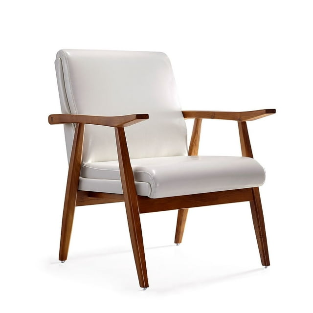 Manhattan Comfort Fauteuil d'Appoint en Faux Cuir Blanc et Ambre
