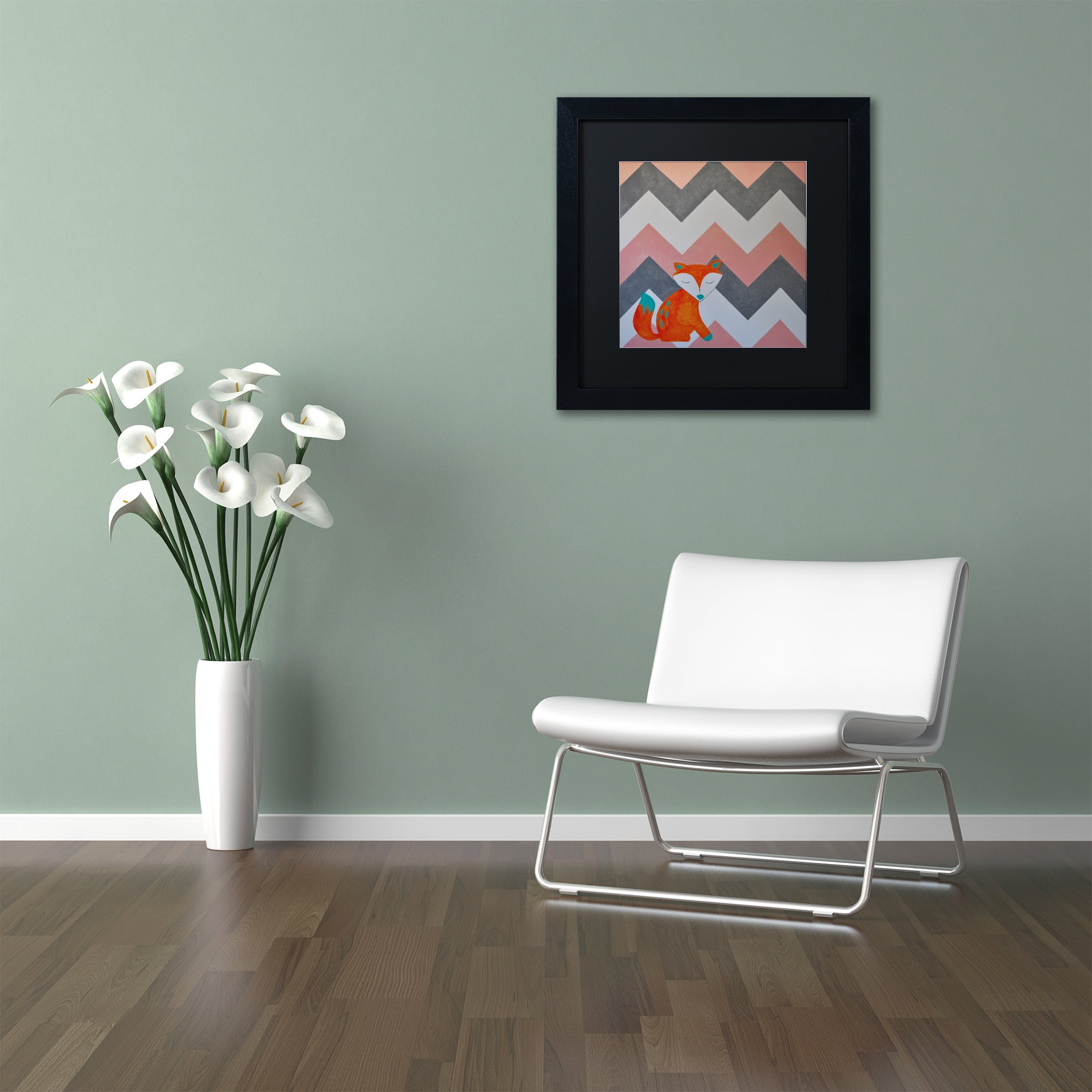 Trademark Fine Art "Fox on Chevron" Canvas Art by Nicole Dietz Black Matte, Black Frame