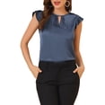 thumbnail image 5 of Allegra K Women's Cut Out Keyhole Back Straight Solid Pleated Cap Sleeve Blouse, 5 of 6
