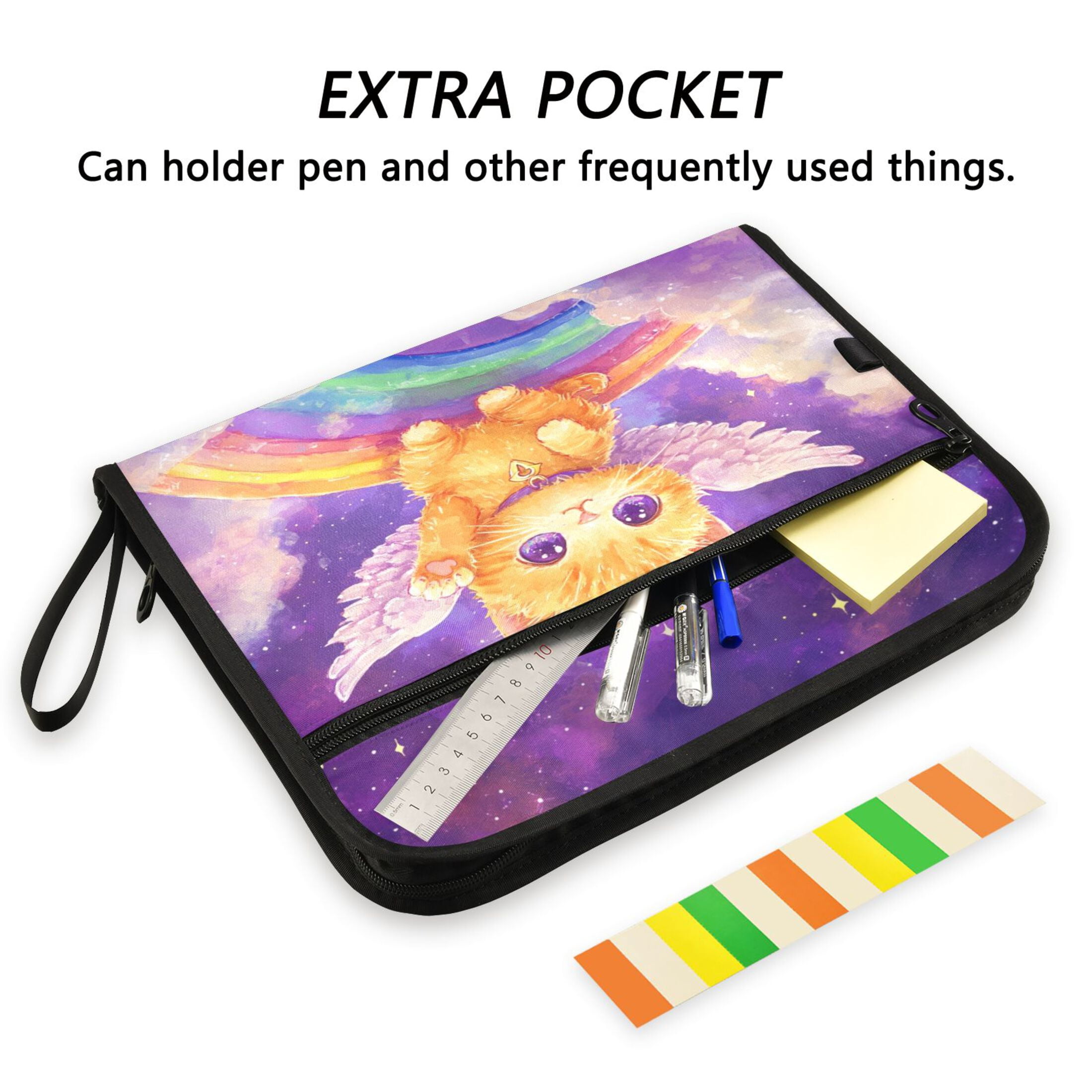 WOBOGO Rainbow Angel Cat Expanding File Folder Letter Size Accordion Filing Organizer 13 Pocket Separate Organ Pocket