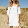 thumbnail image 2 of Baqcunre Casual Dresses for Women Women's French Square Collar Cotton Linen Dress Five Point Sleeve Puffed Sleeve Casual Dress Dresses for Women 2024 Summer Dresses for Women 2024 Womens Dresses, 2 of 9
